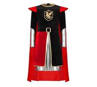 Rswnyirn Boys King Arthur Costume Medieval Knight Gown with Cape Long Sleeve Dress Up Set Red 5-6 Years