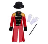 Rswnyirn Boys Magician Conductor Tailcoat Jacket Uniform Blazers Kids Circus Ringmaster Outfit Red 9-10 Years