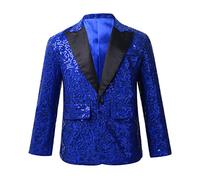 Rswnyirn Boys Shiny Sequins Jacket Coat Glitter Blazer Tuxedo Banquet Wedding Party Dance Costumes Blue 7-8 Years