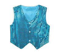 Rswnyirn Dance Top for Kids Boys Girls Sparkly Sequins Vest Waistcoat Jazz Hip-hop Street Dance T-Shirts Jacket Cerulean 7-8 Years