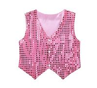 Rswnyirn Dance Top for Kids Boys Girls Sparkly Sequins Vest Waistcoat Jazz Hip-hop Street Dance T-Shirts Jacket Pink 7-8 Years