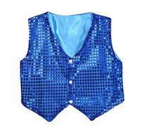 Rswnyirn Dance Top for Kids Boys Girls Sparkly Sequins Vest Waistcoat Jazz Hip-hop Street Dance T-Shirts Jacket Blue 7-8 Years