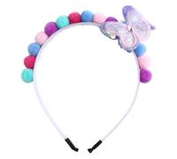 Rswnyirn Girls Butterfly Headbands with Colorful Plush Balls, Glitter Butterfly Floral Hair Bands Hair Accessories Purple One Size