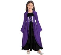 Rswnyirn Girls Gothic Renaissance Princess Costume Medieval Long Bell Sleeve Vampire Party Dress Purple 7-8 Years