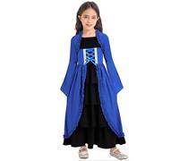 Rswnyirn Girls Gothic Renaissance Princess Costume Medieval Long Bell Sleeve Vampire Party Dress Royal Blue 5-6 Years