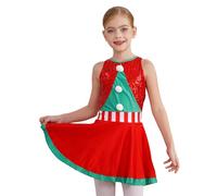 Rswnyirn Girls Latin/Ballet Dance Dress Christmas Costume Kids Figure Ice Skating Dress Santa Claus Outfit Red A 7-8 Years