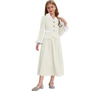 Rswnyirn Girls Pioneer Historical Costume Victorian Nanny Long Sleeve Formal Dress English Uniform Champagne 9-10 Years
