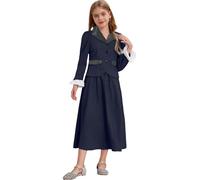 Rswnyirn Girls Pioneer Historical Costume Victorian Nanny Long Sleeve Formal Dress English Uniform Navy Blue 9-10 Years