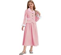 Rswnyirn Girls Pioneer Historical Costume Victorian Nanny Long Sleeve Formal Dress English Uniform Pink 9-10 Years