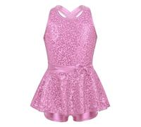 Rswnyirn Girls Sequins Dance Leotard Samba Jazz Latin Dance Costume Sleeveless Leotard Dress Pink 9-10 Years