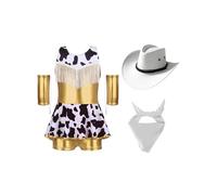 Rswnyirn Girls Western Theme Dance Outfit 3 Piece Set with Shiny Tassel Leotard Tutu and Bandana Hat Glod 15-16 Years