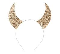 Rswnyirn Glitter Devil Horns Headband Shining Sequins Devil Ear Hairband For Women Girls Gold One Size