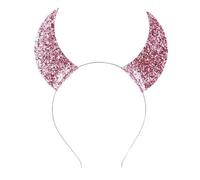 Rswnyirn Glitter Devil Horns Headband Shining Sequins Devil Ear Hairband For Women Girls Pink One Size