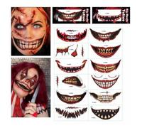 Rswnyirn Halloween Scar Temporary Tattoos, Fake Bloody Wound Stitch Big Mouth Tattoo Stickers Zombie Makeup 12PCS/Set One Size