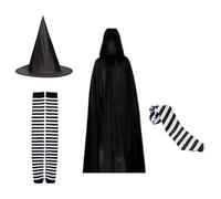 Rswnyirn Halloween Witch Outfit Set for Women Hood Cloak Tutu Hat Striped Socks Wizards Wands Set Type C One Size