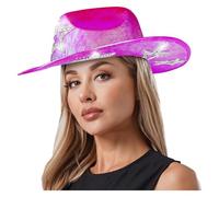 Rswnyirn Holographic Glitter Cowboy Hat Sparkly Star Pattern Space Cowgirl Hat for Bachelorette, Festival & Western Party Hot Pink One Size