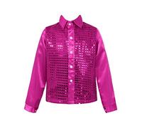 Rswnyirn Kids Boys Sparkly Sequins Jacket Blazers Long Sleeve Shirt Top for Latin Jazz Dance Stage Performance Fuscia 5-6 Years
