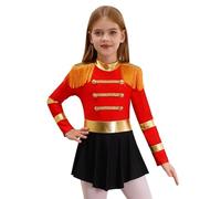 Rswnyirn Kids Girls Circus Ringmaster Dress Long Sleeve Tassel Jumpsuit Drum Band Uniform Role Play Red 13-14 Years