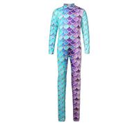 Rswnyirn Kids Girls Full Length Unitard Bodysuit Long Sleeve Gymnastics Leotard Mermaid Fish Scale Jumpsuit Type C 11-12 Years