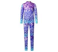 Rswnyirn Kids Girls Full Length Unitard Bodysuit Long Sleeve Gymnastics Leotard Mermaid Fish Scale Jumpsuit Type A 9-10 Years