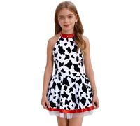 Rswnyirn Kids Girls Halloween Dalmatians Costume Spotted Dog Witch Fancy Dressup A Line Dance Dress White Black 5-6 Years