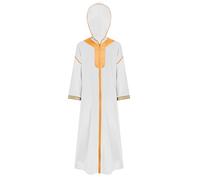 Rswnyirn Kids Girls Muslim Dress Costume Hooded Long Sleeves Prayer Robe Gold Embroidery Abaya Clothes Kaftan Maxi Gown White 11-12 Years