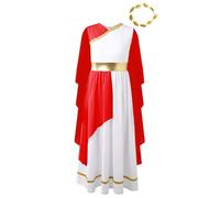 Rswnyirn Kids Girls Roman Greek God Toga Dress Halloween Carnival Party Dance Dress Garland Outfit Red 7-8 Years