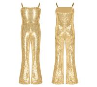 Rswnyirn Kids Girls Sleeveless Shiny Sequin Jumpsuit Movie Star Dance Leotard Fancy Dress Up Singer Bodysuit Gold 7-8 Years