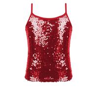 Rswnyirn Kids Girls Sparkly Sequins Dance Crop Tank Top Shirts Stage Performance Dance Wear Camisole Red A 13-14 Years