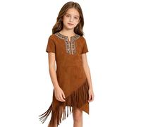 Rswnyirn Kids Irregular Tassel Dress High Low Hem Princess Dress-up Native Dancewear for Dancing Party Brown 13-14 Years