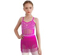 Rswnyirn Latin Dance Dress for Girls Sequins Fringe Jazz Bodysuit Tassel Skirted Leotard for Ballroom Salsa Samba Rumba