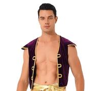 Rswnyirn Mens Costume Arabian Prince Vest Waistcoat Sleeveless Jacket Halloween Cosplay Outerwear Dark Purple M