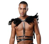 Rswnyirn Mens Gothic Punk Faux Suede Harness Crop Top Feather Trim Body Straps Cosplay Accessory Black One Size