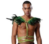 Rswnyirn Mens Gothic Punk Faux Suede Harness Crop Top Feather Trim Body Straps Cosplay Accessory Green One Size