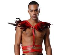 Rswnyirn Mens Gothic Punk Faux Suede Harness Crop Top Feather Trim Body Straps Cosplay Accessory Red One Size