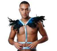 Rswnyirn Mens Gothic Punk Faux Suede Harness Crop Top Feather Trim Body Straps Cosplay Accessory Sky Blue One Size