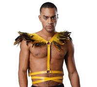 Rswnyirn Mens Gothic Punk Faux Suede Harness Crop Top Feather Trim Body Straps Cosplay Accessory Yellow One Size
