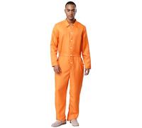 Rswnyirn Mens Prison Jumpsuit Costume Adult Inmate Halloween Party Uniform Long Sleeve One Piece Orange XXL
