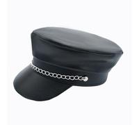 Rswnyirn Rockstar Costume Hat Black PU Leather Baker Flat Cap with Chain for Men & Women Black One Size