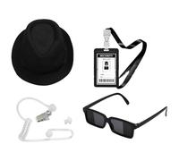 Rswnyirn Secret Service Cosplay Set Spy Sunglass Earplugs Work Brand Tie Hat for Halloween Cosplay Party Type C One Size