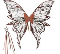 Rswnyirn Sparkle Fairy Wings Butterfly Fairy Wings with Star Wands or Stickers for Halloween Cosplay Party Brown 1 One Size