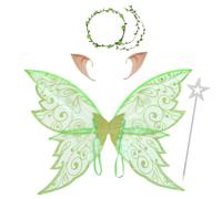 Rswnyirn Sparkly Sheer Butterfly Elf Wings Floral Garland and Elf Ears for Halloween Masquerade Party 1 Set Green One Size