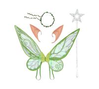 Rswnyirn Sparkly Sheer Butterfly Wings Garland Elf Ears And Wand For Halloween Party Masquerade Cosplay Green One Size