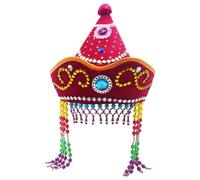 Rswnyirn Traditional Mongolia Hat Ethnic Mongol Hat With Beaded Tassels Costume Headwear Hot pink One Size