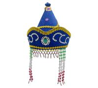 Rswnyirn Traditional Mongolia Hat Ethnic Mongol Hat With Beaded Tassels Costume Headwear Navy Blue One Size