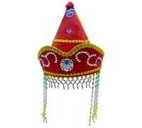 Rswnyirn Traditional Mongolia Hat Ethnic Mongol Hat With Beaded Tassels Costume Headwear Red One Size