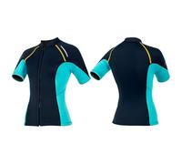 Rswnyirn Women Short Sleeves Front Zip Wetsuit Tops 1.5mm Neoprene Swim Tops for Diving Surfing Kayaking Navy Blue M