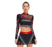Rswnyirn Women Teen Cheerleading Uniform Long Sleeve Crop Top with Mini Skirt Set for Halloween Cosplay Red XXL
