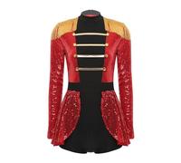 Rswnyirn Womens Festival Holiday Party Dress Circus Ringmaster Magic Show Bodysuit Sequins Dancewear Red S