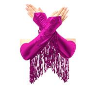 Rswnyirn Womens Shiny Sequin Tassel Fingerless Gloves Metallic Elbow Length Opera Gloves Costume Hot Pink One Size